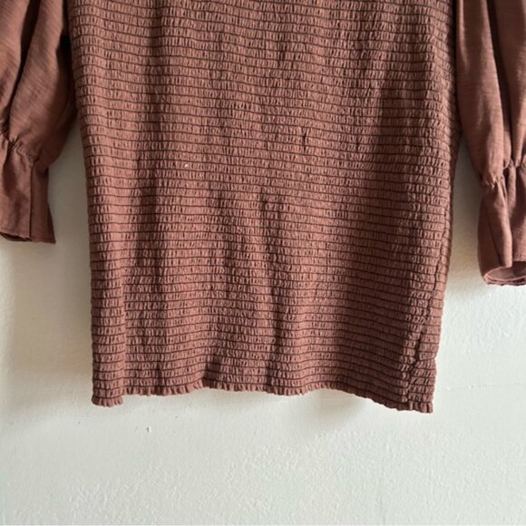 Nation LTD Sz S Brown Ruched Puff Sleeves Blouse - Picture 6 of 9